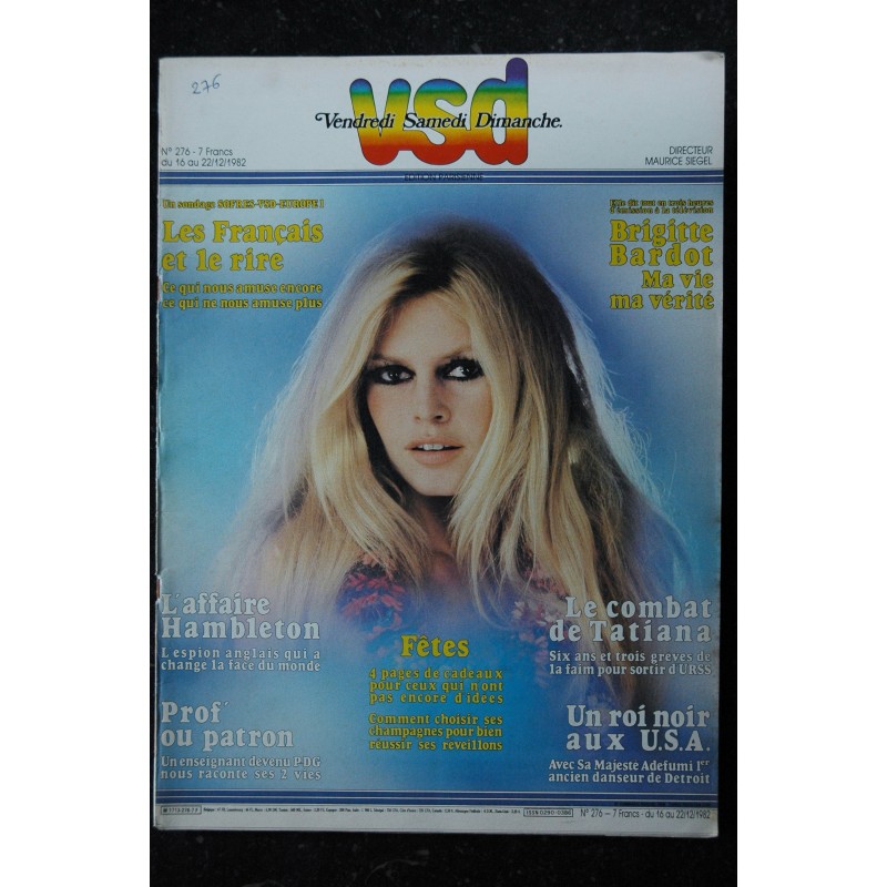 VSD 276 DECEMBRE 1982 COVER BRIGITTE BARDOT Ma Vie Ma Vérité