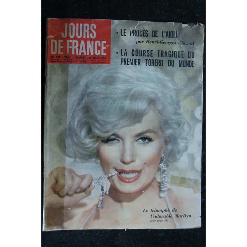 Jours de France N° 239 13 juin 1959 Cover MARILYN MONROE - Le triomphe de l' adorable Marilyn