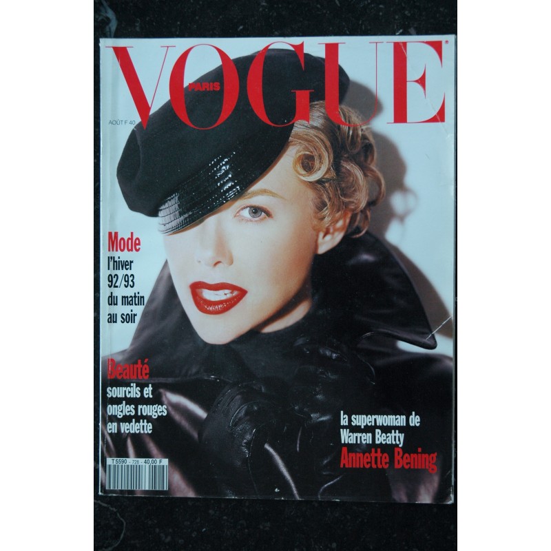 VOGUE 728 aout 1992 Cover Annette Bening La superwoman de Warren Beatty Mode l'hiver 92/93