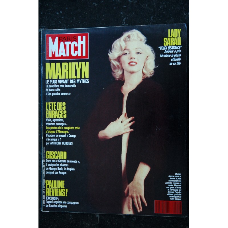 PARIS MATCH n° 2049 2 septembre 1988 Cover Marilyn Monroe David Hallyday et Sylvie Vartan Ayrton Senna Alain Prost