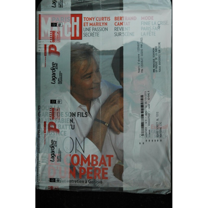 PARIS MATCH N° 3203 octobre 2010 Alain Delon Alain Fabien Tony Curtis Marilyn Monroe Bertrand Cantat Mode