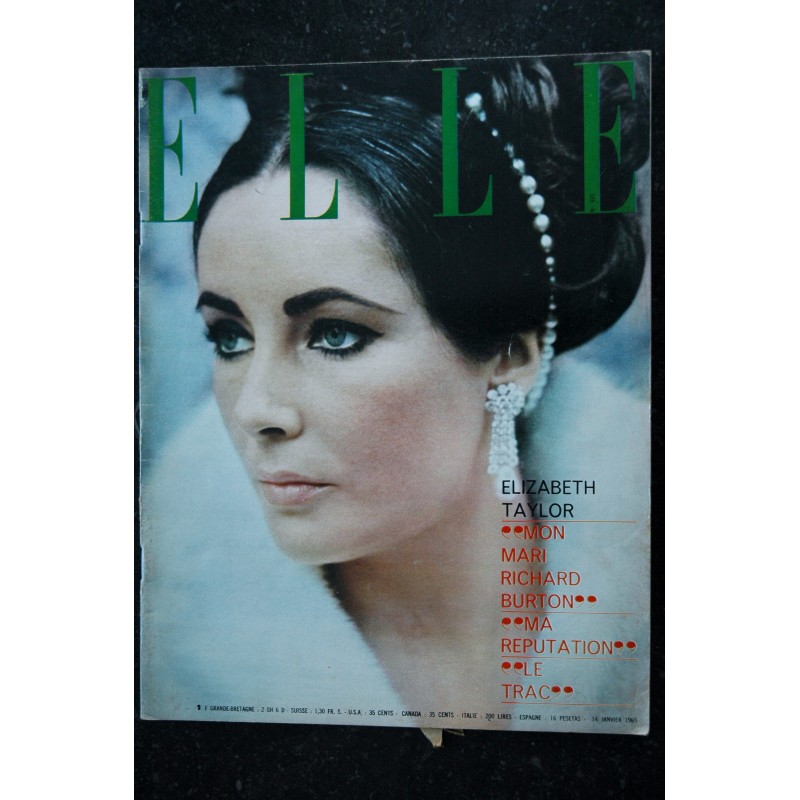 ELLE  995 14 janvier 1965  Elizabeth TAYLOR + 12 p. Costumes 1900 Bardot Moreau  - 102 pages FASHION VINTAGE