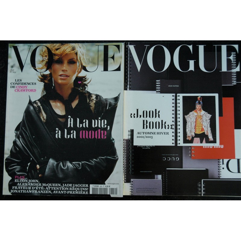 VOGUE 829 aout 2002 Cindy Crawford A la vie à la mode Elton Jon + Supplèment hiver
