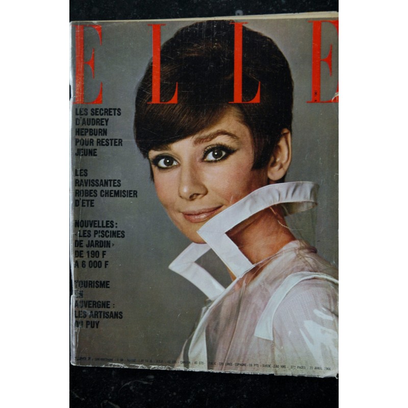 ELLE 1061 21 avril 1966 Les secrets d'Audrey Hepburn - Robes chemisier d'été - Nouvelles les piscines de jardin