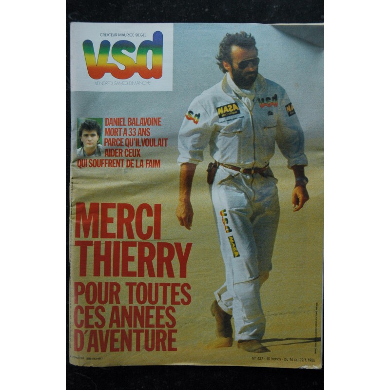 VSD 438 COVER DANIEL BALAVOINE THIERRY SABINE + SUPPLEMENT 40 PAGES COULEURS PARIS-DAKAR LES ANNEES SABINE 1986 01