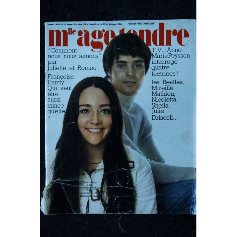 mademoiselle age tendre n°  49 1968 12 Hussey Whiting Roméo & Juliette F. Hardy Beatles Sheila M. Mathieu Nicoletta J Driscoll