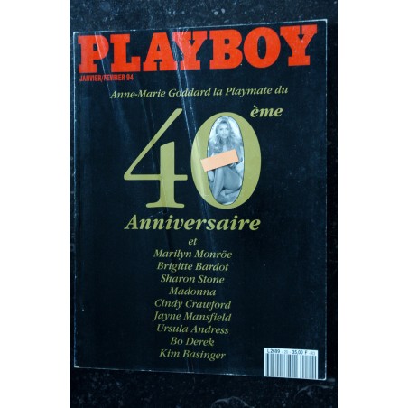PLAYBOY 020 1994 JANVIER SPECIAL 40 ANS BARDOT STONE C. CRAWFORD DEREK ANDRESS MONRÖE MADONNA INTERVIEW PABLO ESCOBAR