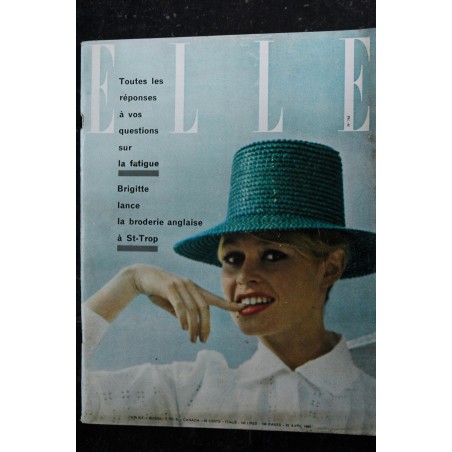 ELLE 748 - 22 avril 1960 COVER BRIGITTE BARDOT BB lance la broderie anglaise à St-Tropez