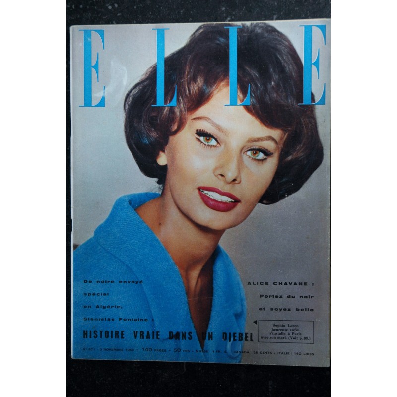 ELLE 671 3 NOVEMBRE 1958 COVER Sophia Loren - Alice Chavane