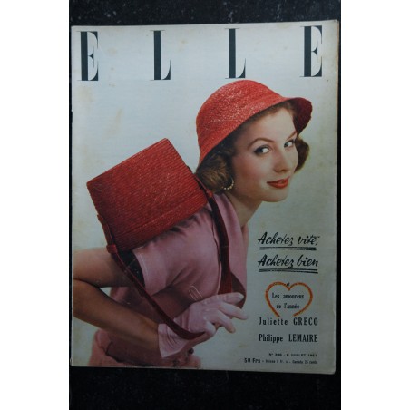 ELLE 396 5 juillet 1953 - Juliette Greco - Philippe Lemaire - Les amoureux de l'année