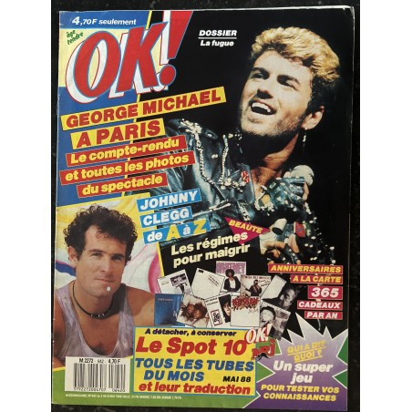 OK ! âge tendre 642 MAI 1988 COVER GEORGE MICHAEL A PARIS JOHNNY CLEGG DE A à Z
