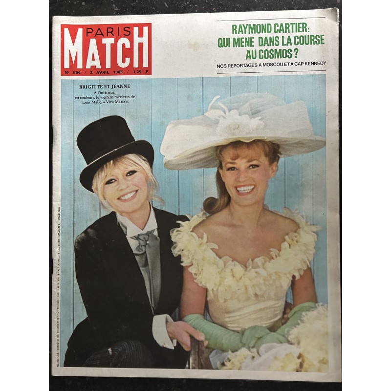 PARIS MATCH N° 834 - 3 AVRIL 1965 BRIGITTE BARDOT Cover & JEANNE MOREAU CHARLES AZNAVOUR LE TRIOMPHE D'UN POETE