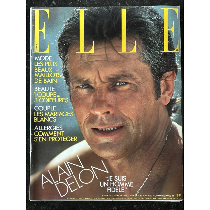 ELLE 1953 - 13 juin 1983 - Cover Alain Delon " Je suis un Homme fidèle " Mode Les Maillots de bain