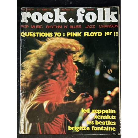 ROCK & FOLK 039 AVRIL 1970 COVER ROBERT PLANT PINK FLOYD LED ZEPPELIN XENAKIS BEATLES BRIGITTE FONTAINE