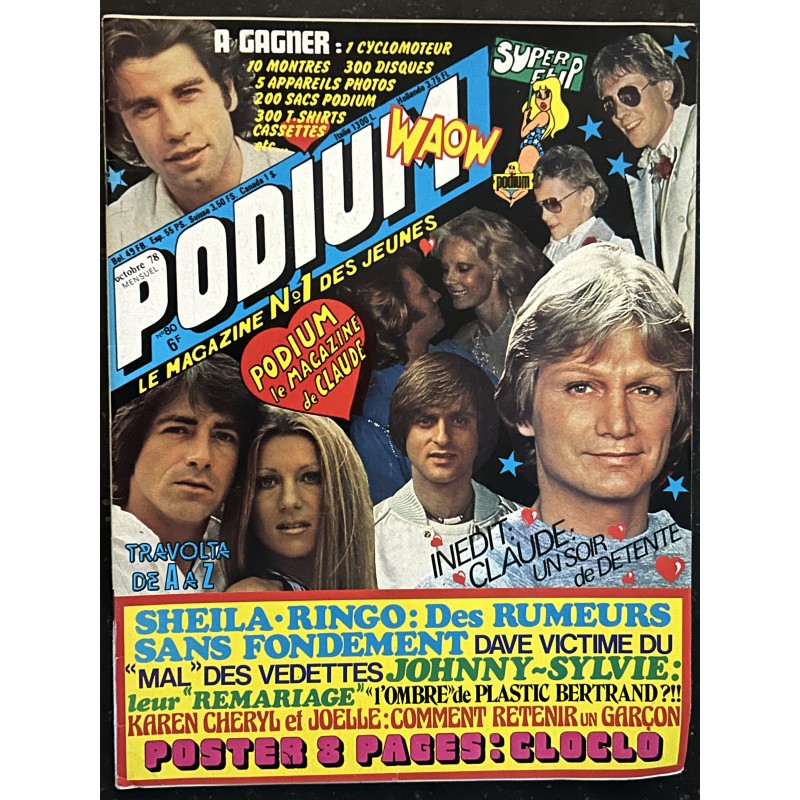 PODIUM n° 80 OCTOBRE 1978 CLOCLO SHEILA DAVE + POSTER CLAUDE FRANCOIS BEE GEES JOHN TRAVOLTA SHEILA