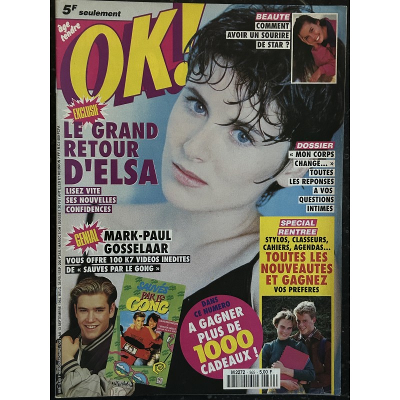 OK ! âge tendre 869 septembre 1992 Elsa son Grand retour - Mark-Paul Gosselaar Clint Eastwood Kris Kroos