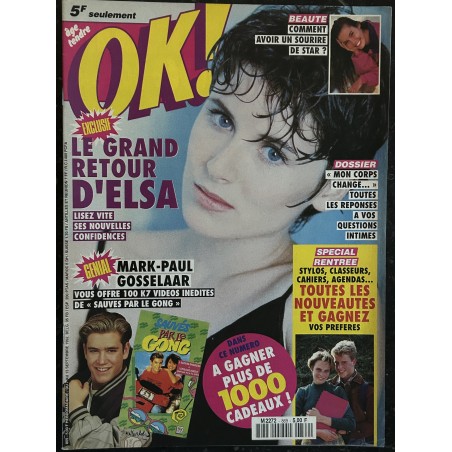 OK ! âge tendre 869 septembre 1992 Elsa son Grand retour - Mark-Paul Gosselaar Clint Eastwood Kris Kroos