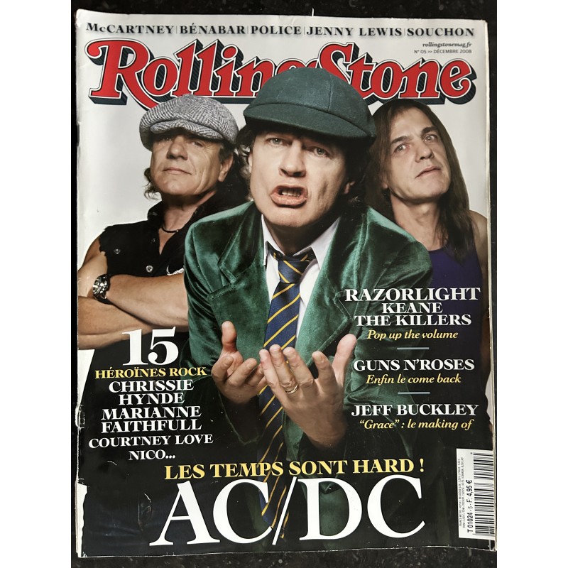 ROLLING STONE 2008 12 Cover AC/DC Guns n'roses Cartney Bénabar Police Souchon - 2008 12
