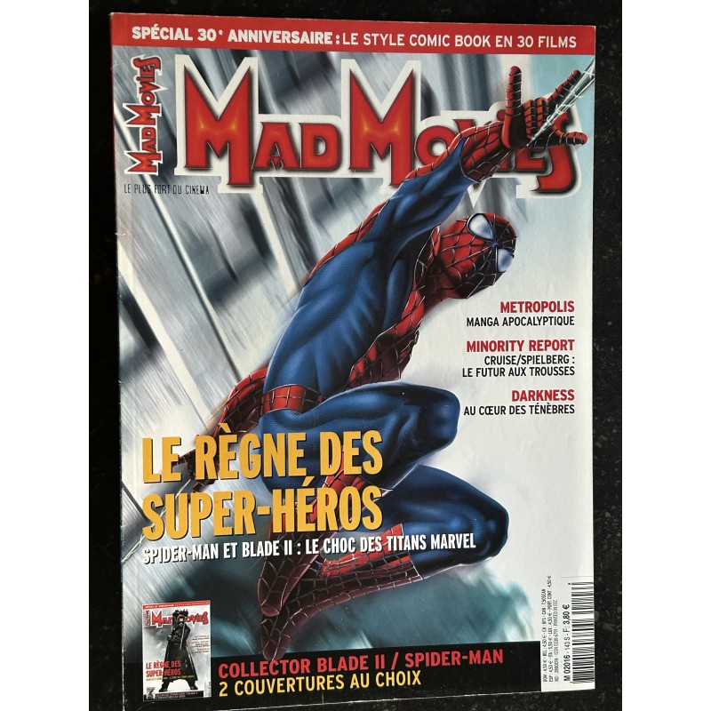 MAD MOVIES N° 143 JUIN 2002 SPIDER-MAN ET BLADE II LE REGNE DES SUPER-HEROS METROPOLIS DARKNESS
