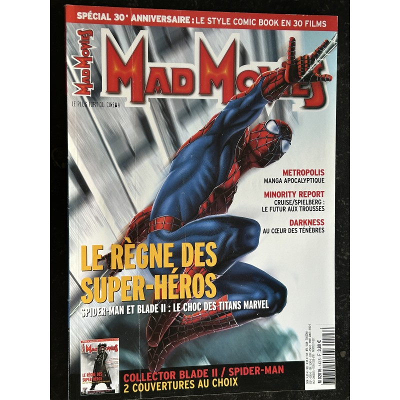 MAD MOVIES N° 143 JUIN 2002 SPIDER-MAN ET BLADE II LE REGNE DES SUPER-HEROS METROPOLIS DARKNESS