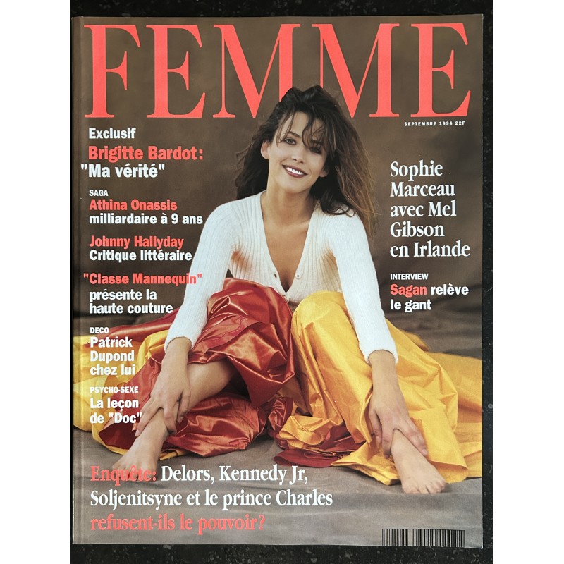 FEMME 87 septembre 1994 Cover Sophie Marceau Brigitte Bardot Ma Vérité Sagan Hallyday Classe Mannequin Haute Couture