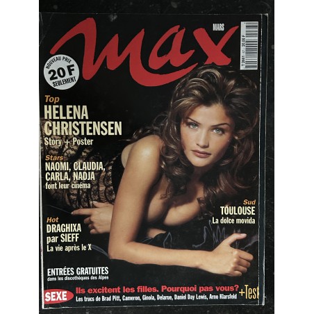 MAX 067 MARS 1995 COVER HELENA CHRISTENSEN + POSTER DRAGHIXA PAR JEANLOUP SIEFF TOP CLAUDIA SCHIFFER