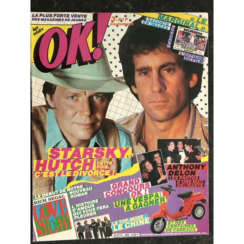OK ! âge tendre 406 Octobre 1983 Affiche BELMONDO STARSKY HUTCH Anthony DELON