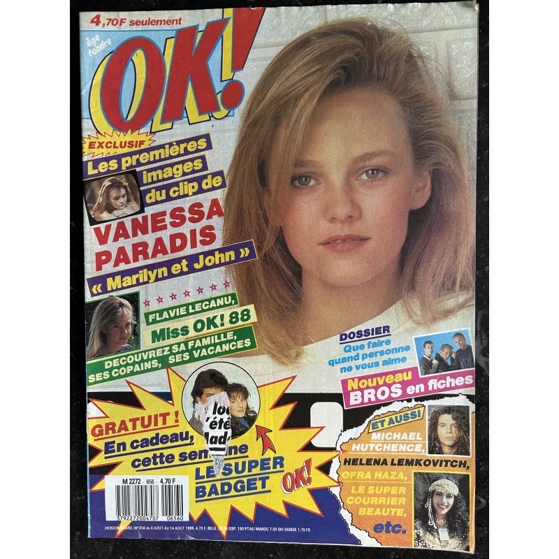 OK ! âge tendre 656 aout 1988 Vanessa Paradis Marilyn et John
