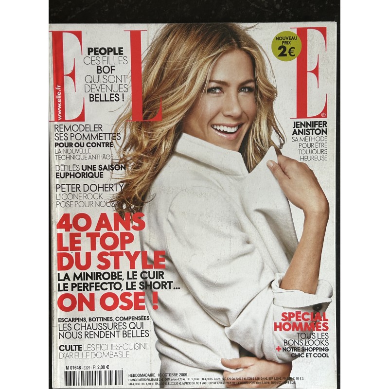 ELLE 3329 16 octobre 2009  Jennifer ANISTON Cover + 4 p. - Peter DOHERTY - Dany BOON - 216 p. Fashion Vintage