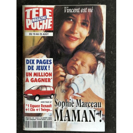 TELE POCHE 1540 Août 1995 Couverture Sophie Marceau Maman Vincent est né