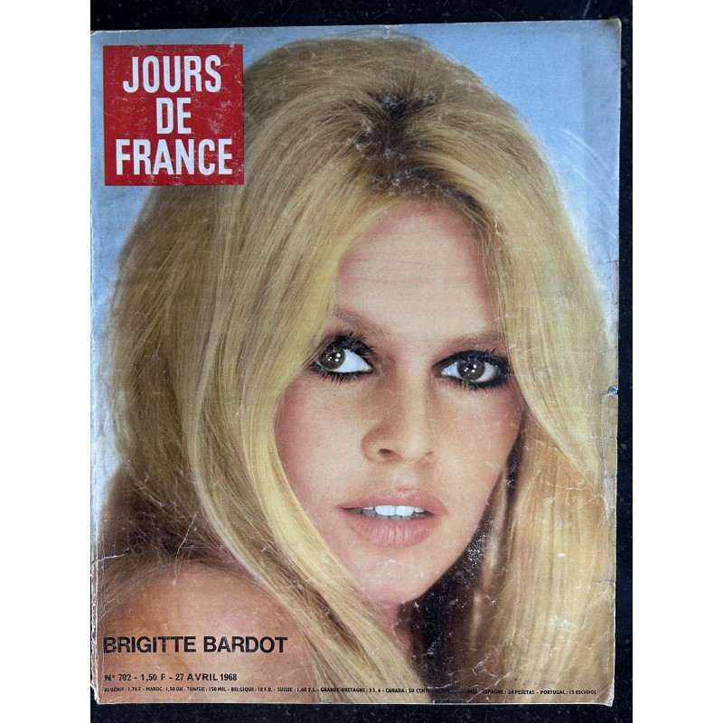 JOURS DE FRANCE 702 AVRIL 1968 COVER BRIGITTE BARDOT FRANCE GALL CHARLES AZNAVOUR JACQUELINE MAILLAN