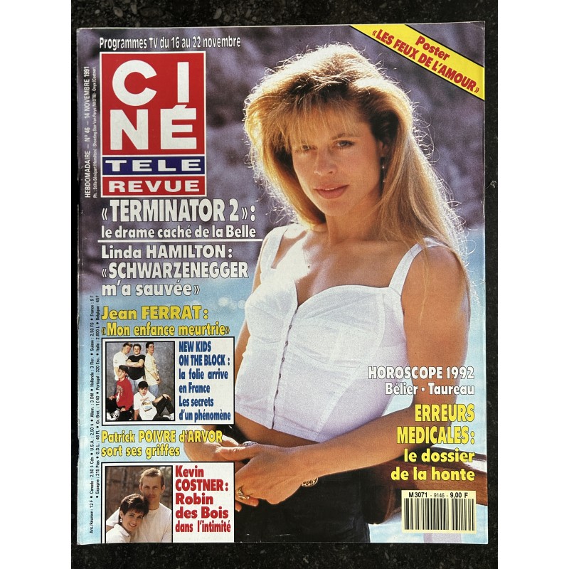 CINE TELE REVUE 1991 11 14 N° 46 Terminator 2 Linda Hamilton Kevin Costner - Bernard et Bianca + Poster les Feux de l'amour