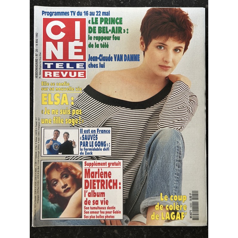 CINE TELE REVUE 1992 05 14 ELSA - Jean-Claude VAN DAMME + Poster - Sauvés par le gong - Marlene Dietrich - Lagaf