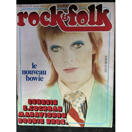 ROCK & FOLK 099 AVRIL 1975 COVER DAVID BOWIE GENESIS E. COCHRAN MAHAVISHNU DOOBIE BROS