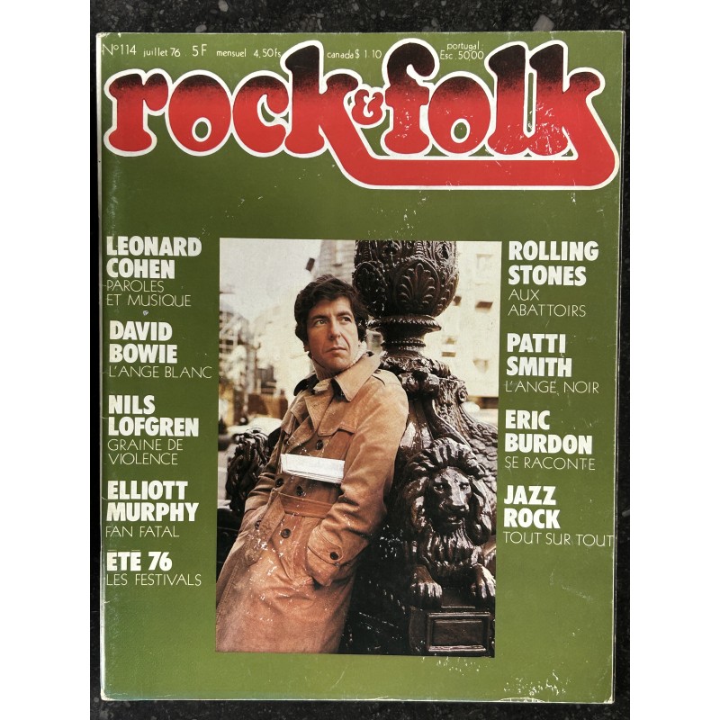 ROCK & FOLK 114  JUILLET 1976  LEONARD COHEN DAVID BOWIE ROLLING STONES PATTI SMITH