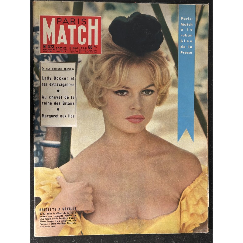 PARIS MATCH N°  473 3 mai 1958 COVER BRIGITTE BARDOT MARGARET AUX ILES